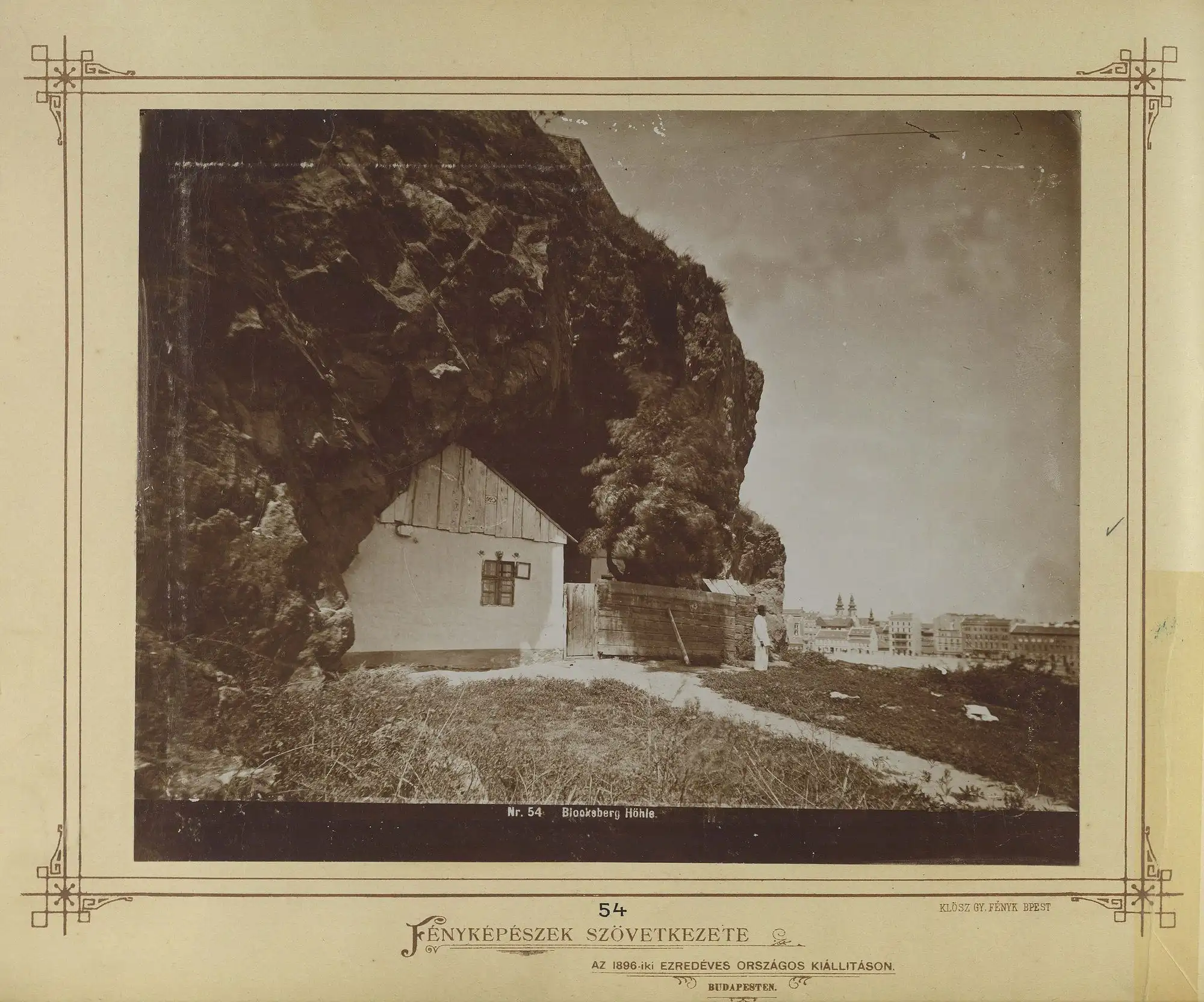 A photograph from about 1874 of a cave dwelling built into the rock at the foot of Gellért Hill, on the site where the Cave Church was later made