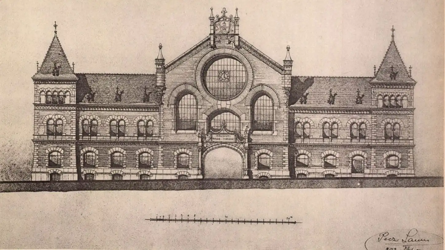 Samu Pecz's original design for the Vámház körút front of the Central Market Hall, published in 1893
