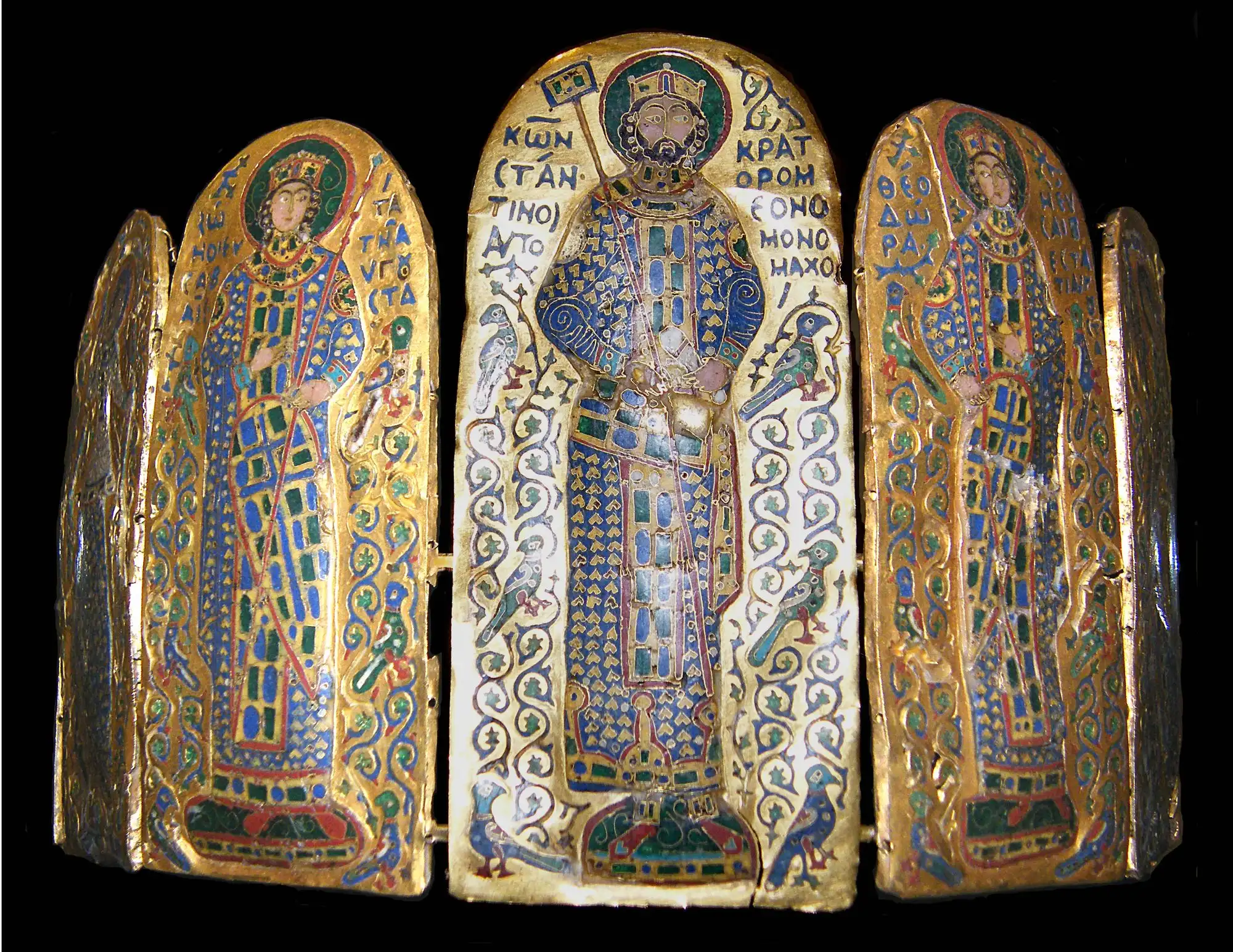 The Monomachus Crown, seven gold plates of Byzantine cloisonné enamel, in the Hungarian National Museum