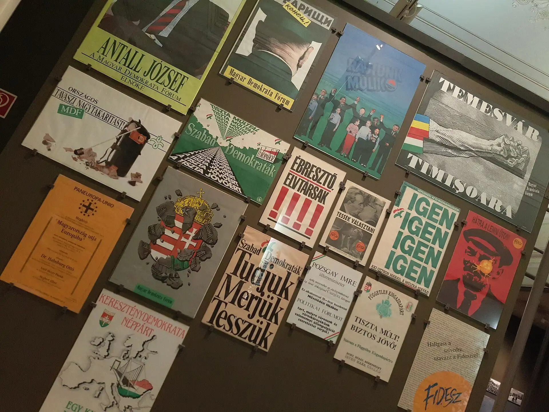 Hungarian election posters and leaflets from 1990 on display in the twentieth-century rooms of the Hungarian National Museum