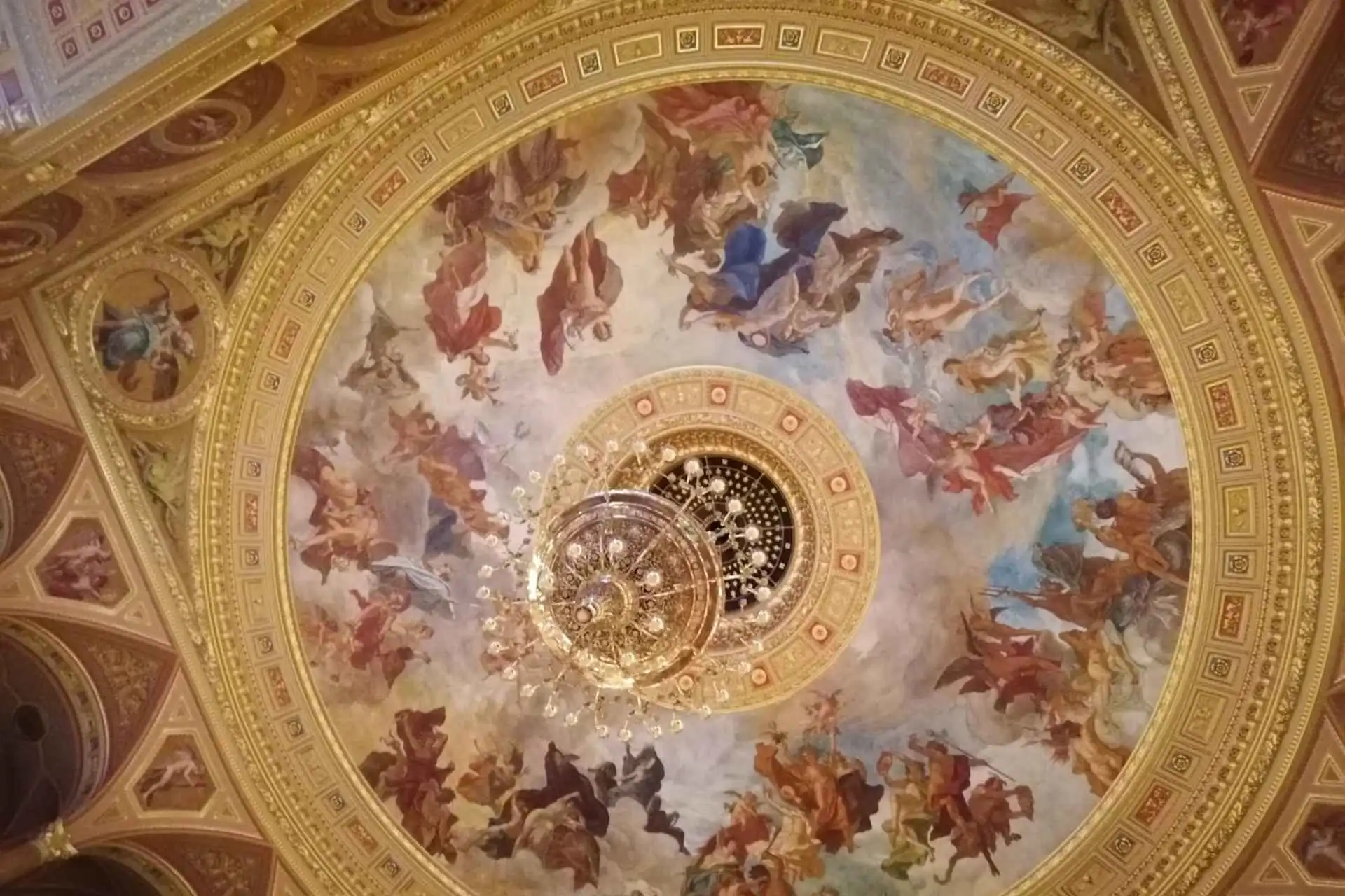 The stage and the gilded tiers of boxes of the Hungarian State Opera House auditorium, seen from inside one of the boxes