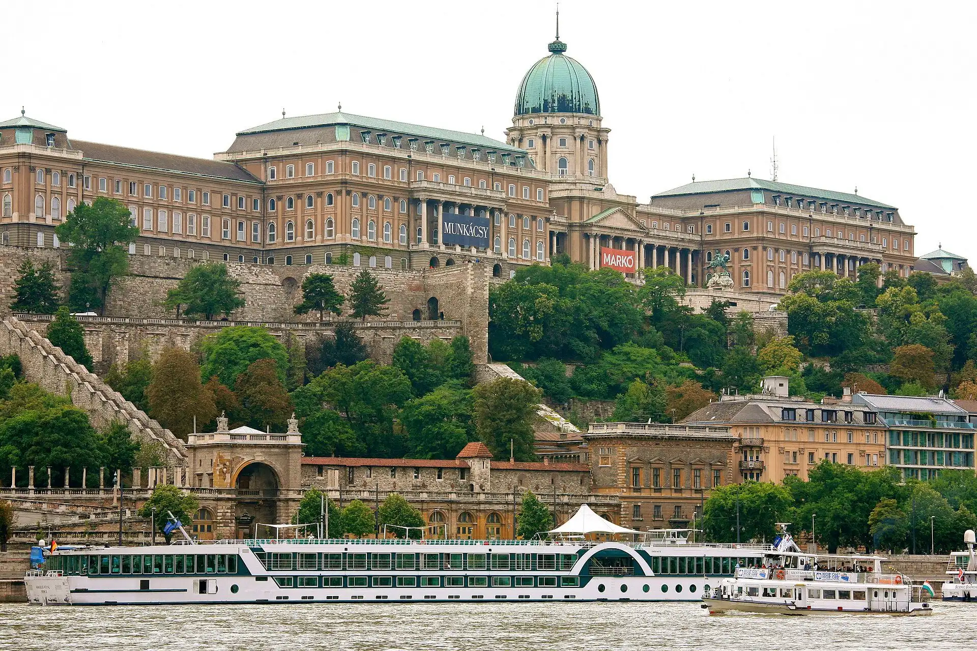 Buda Castle's Royal Palace on Castle Hill seen from the Pest bank of the Danube