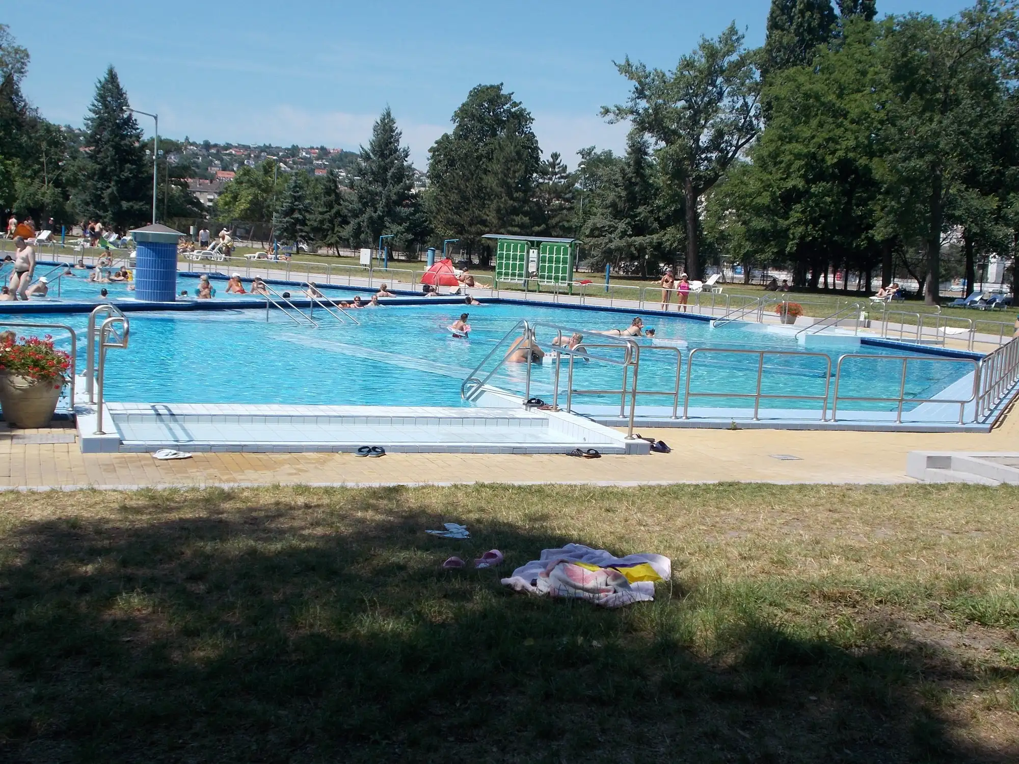 Polygonal thermal pool at Palatinus Bath on Margaret Island, Budapest, in summer
