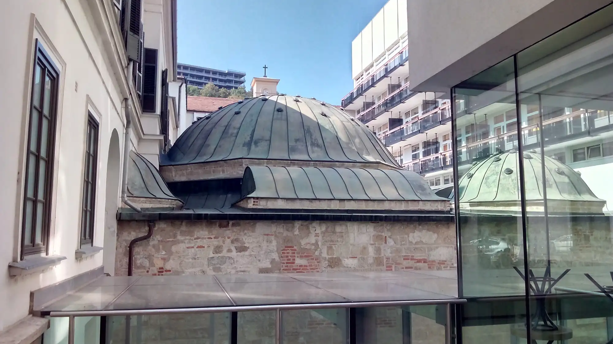 Copper domes of the Ottoman-era Veli Bej Bath in Budapest