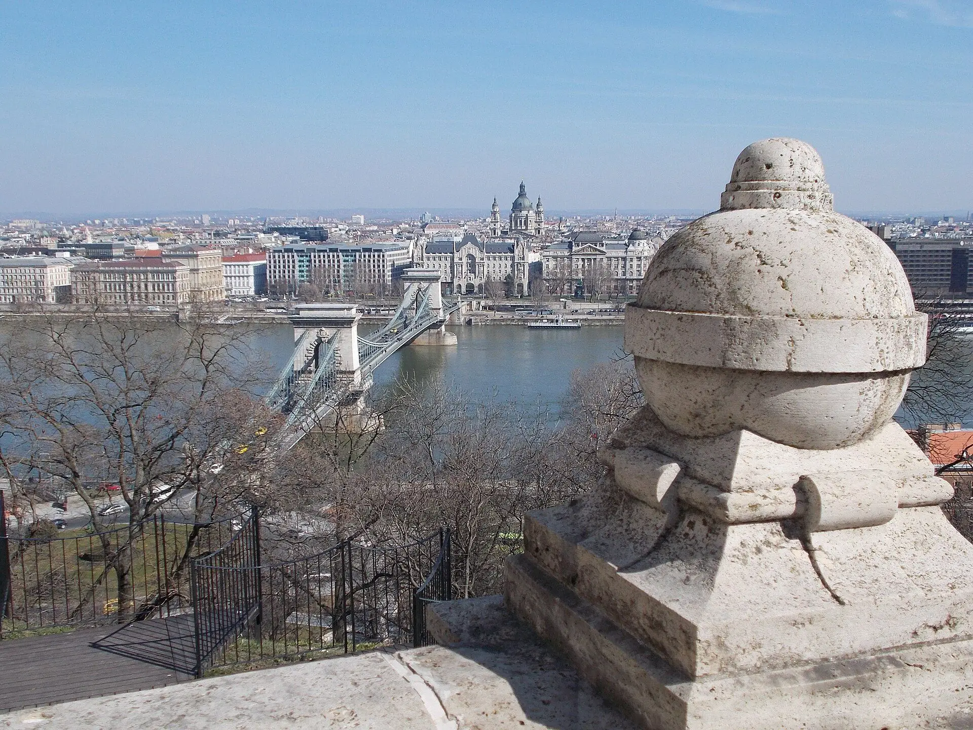 The Chain Bridge, the Danube and the Hungarian Parliament seen from the Savoy Terrace of Buda Castle