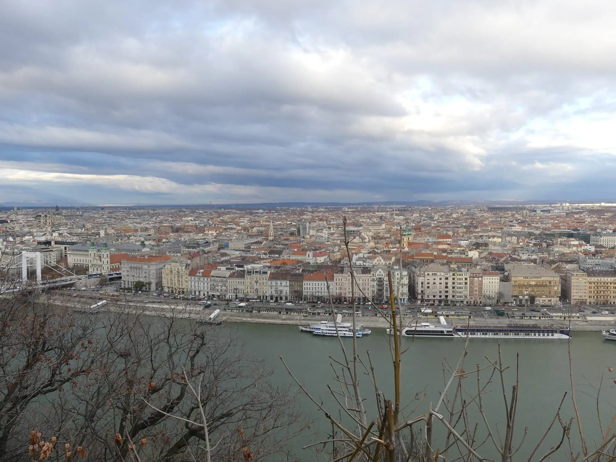 The Danube, Elisabeth Bridge and the Pest waterfront seen from a lookout on Gellért Hill