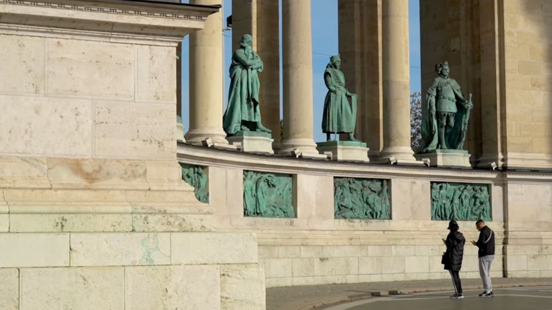 Statues of notable Hungarian leaders in the colonnade at Heroes' Square in Budapest, Hungary.