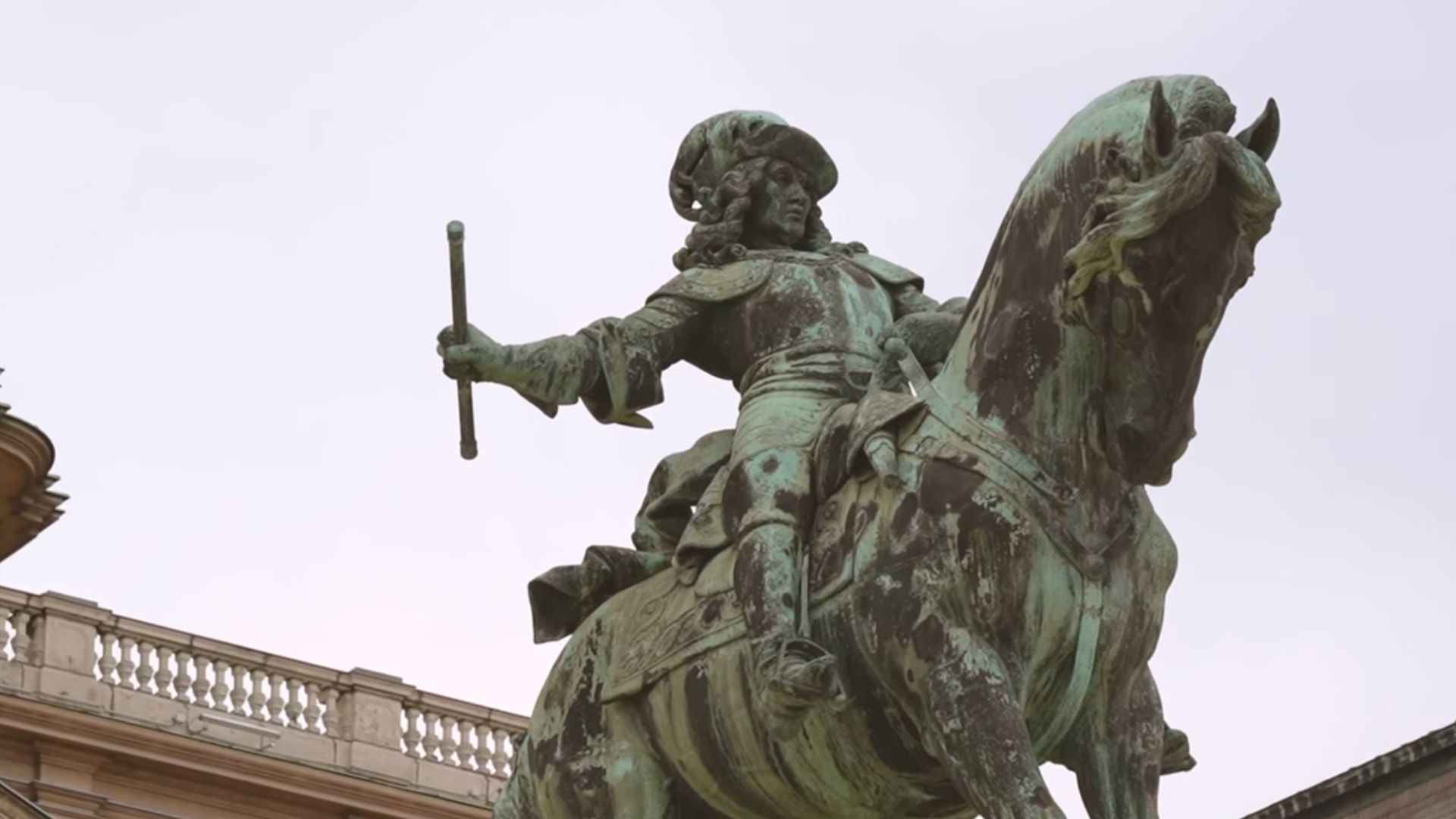 Close-up of the equestrian statue at Buda Castle.