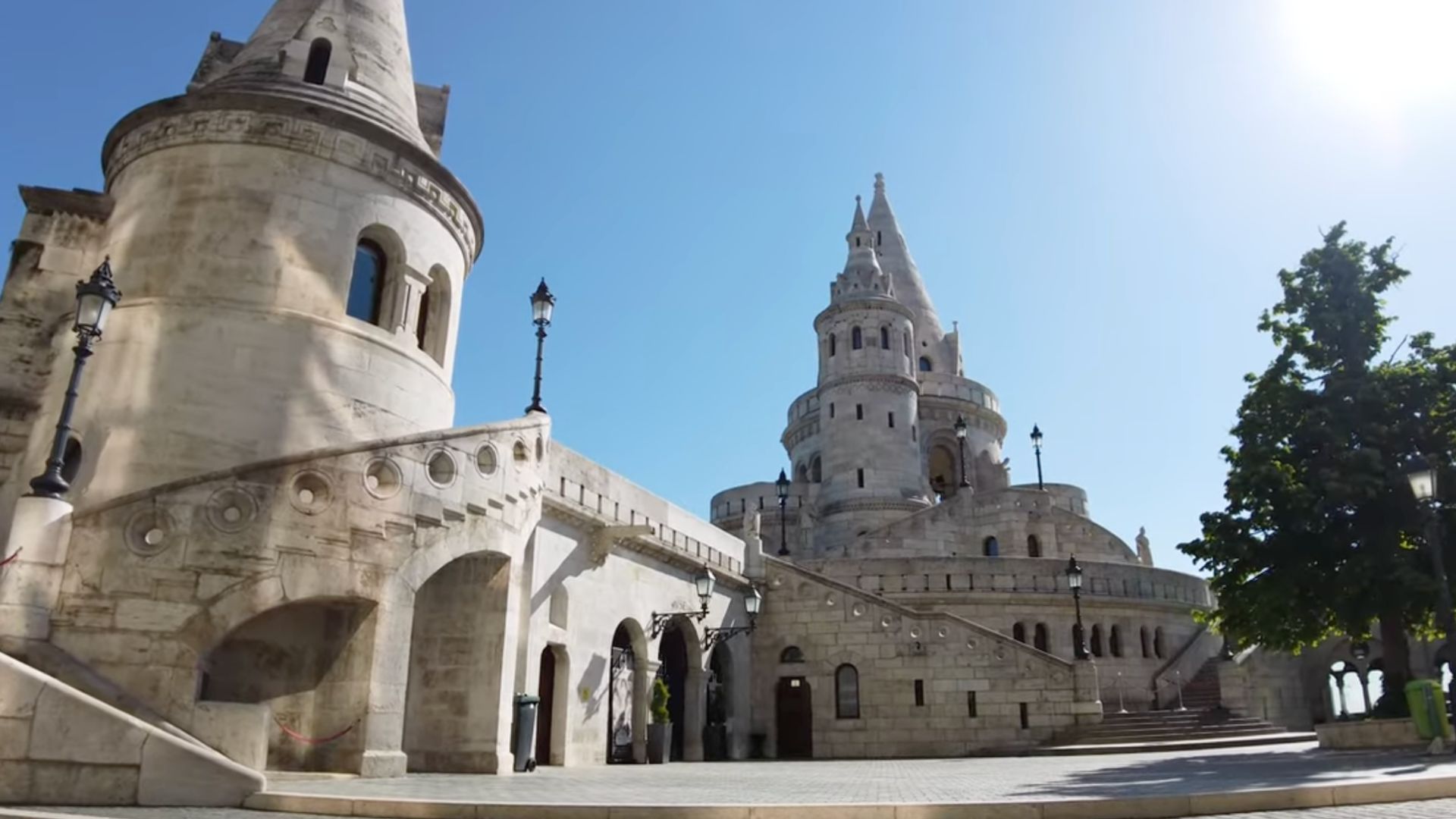 The iconic turrets of Fisherman's Bastion, showcasing its fairy-tale-like architecture.